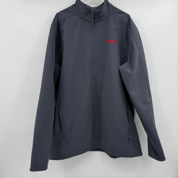 Port Authority Jacket Men 2XLT Gray Full Zip Soft Shell Toshiba Logo Pockets - Picture 1 of 16